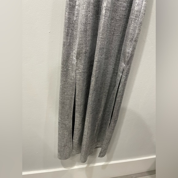 NWT LAmade Heathered Shiny Midi Dress Silver Gray Racerback Side Slits Size XS - Picture 4 of 8